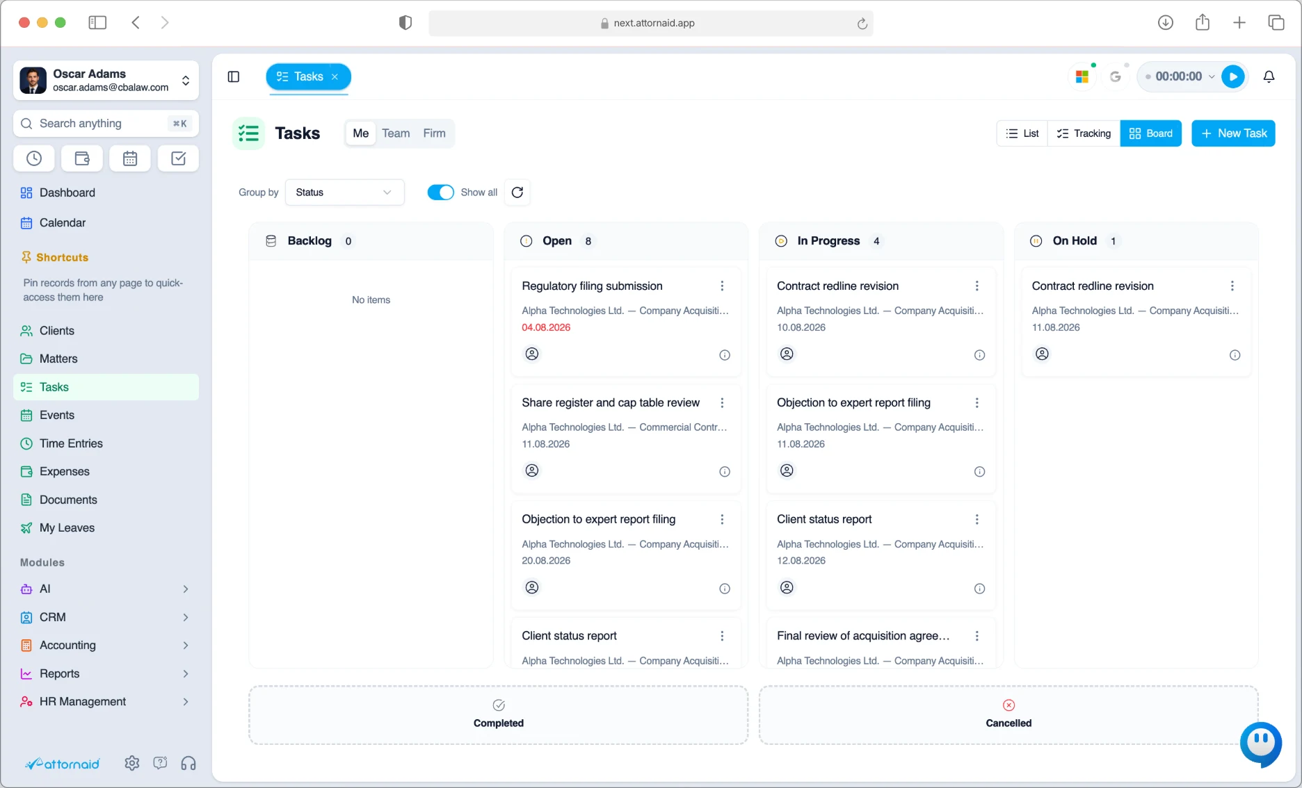 Task board in Attornaid