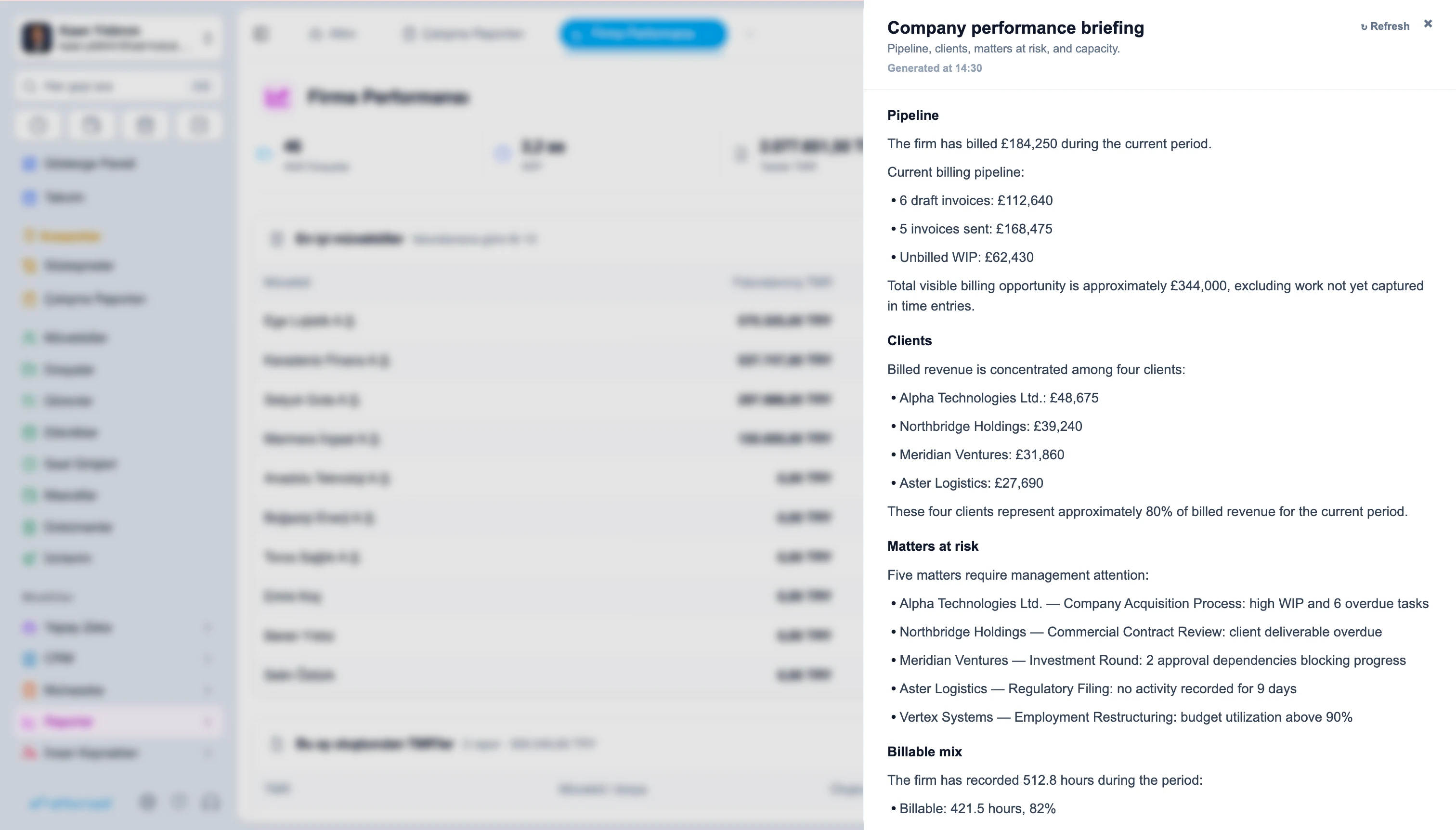 English company performance briefing screenshot in Attro.