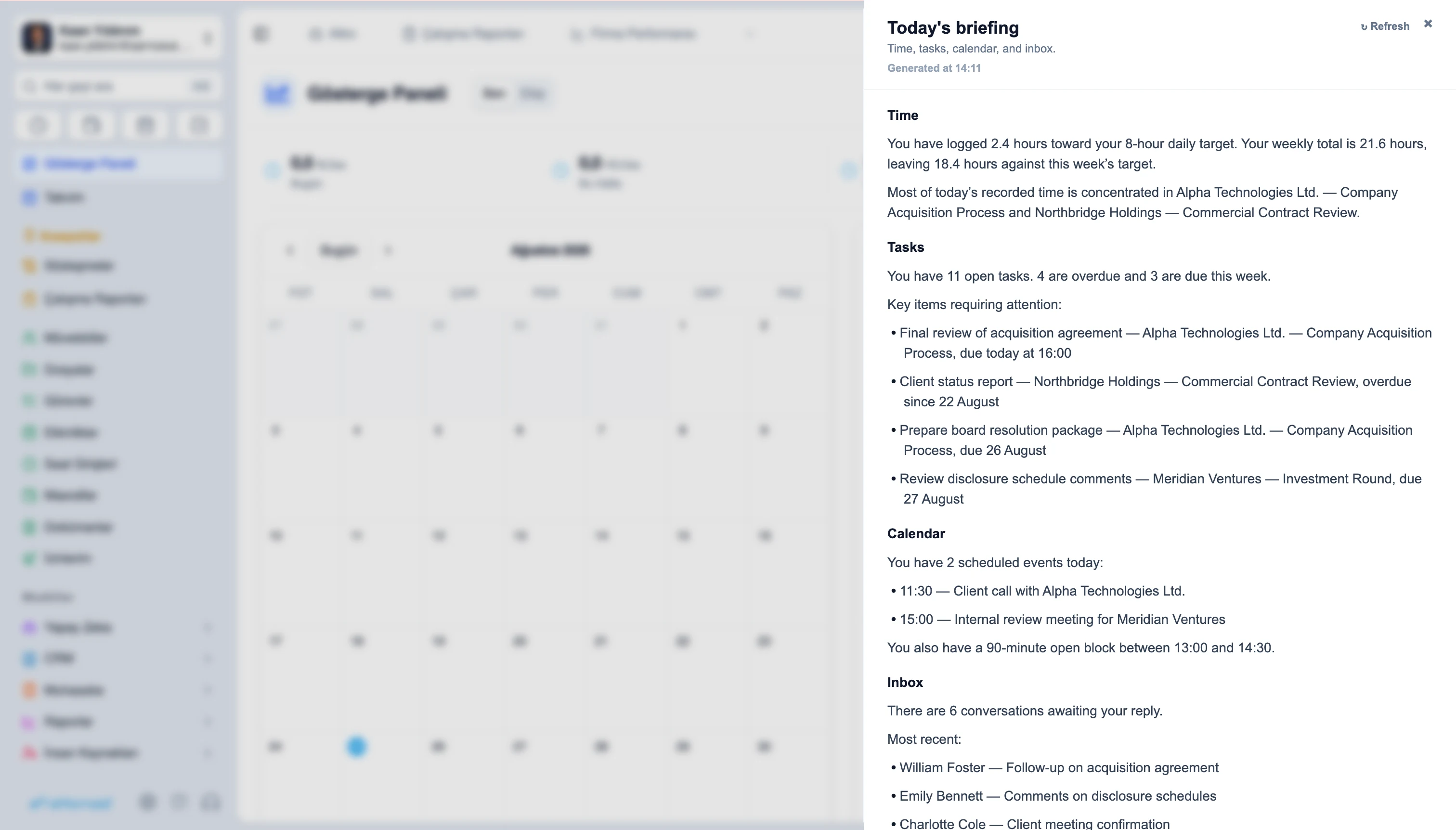 English personal daily briefing screenshot in Attro.